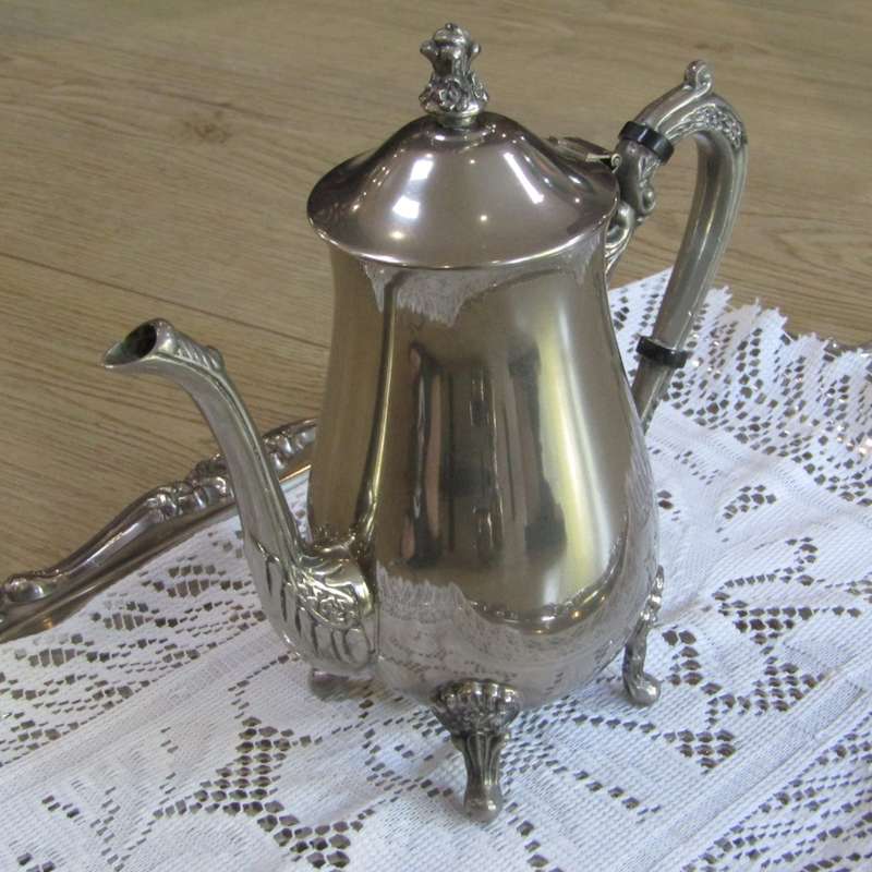 Vintage silverplated tea and coffee set on tray