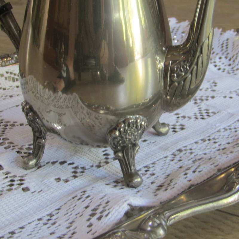 Vintage silverplated tea and coffee set on tray