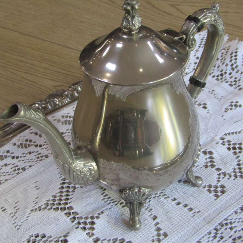 Vintage silverplated tea and coffee set on tray