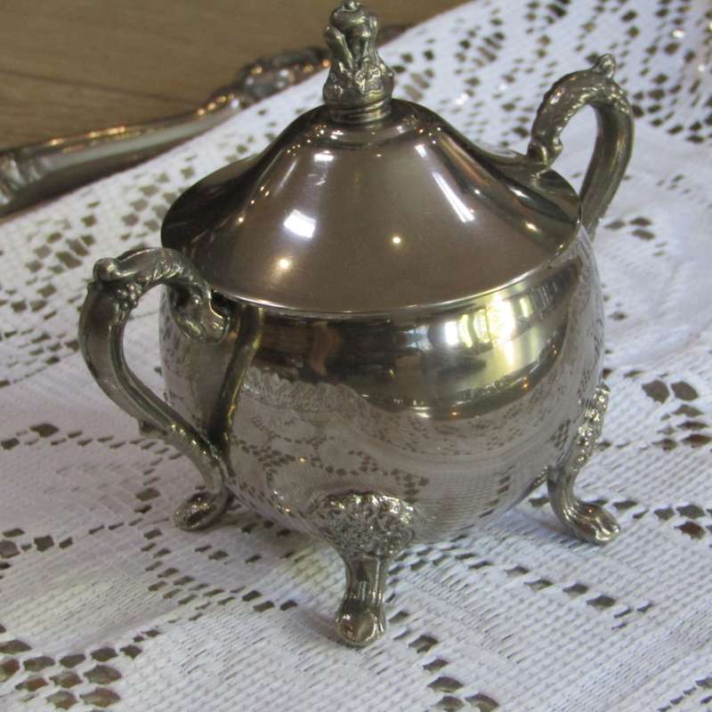Vintage silverplated tea and coffee set on tray