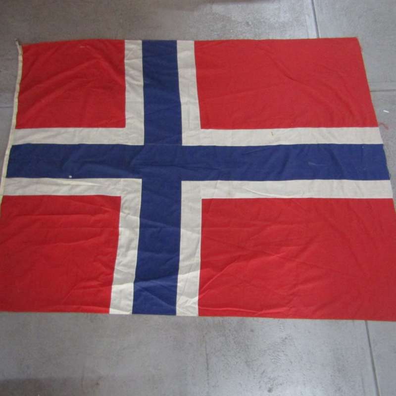 Very large vintage Norwegian flag 230 cm x 180 cm edge frayed