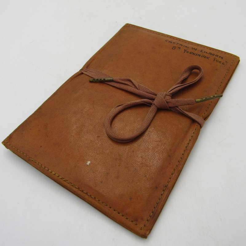 WW1 Leather Stationery holder with antique Christmas cards that belonged to Captain W. Lilborn