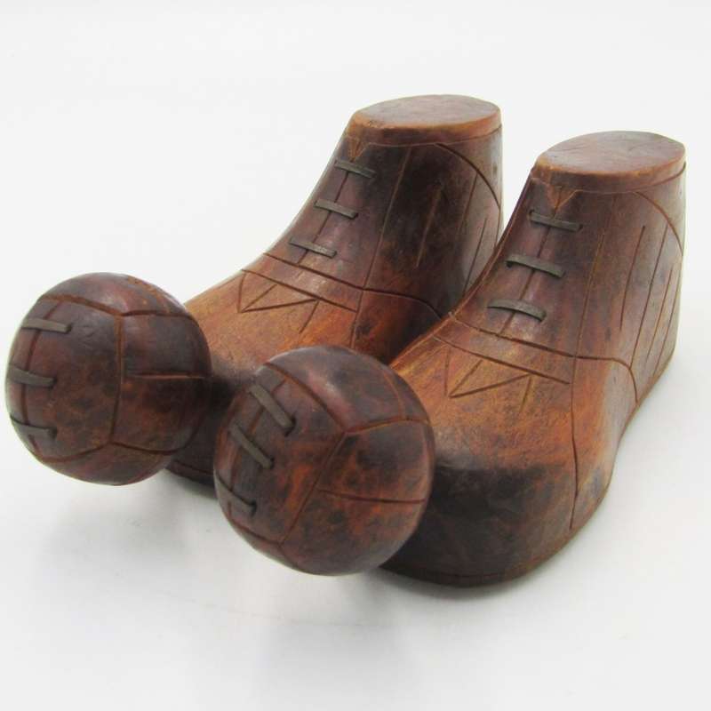 Pair of WW2 Italian Prisoner of War POW wooden soccer boots - made in Zonderwater camp