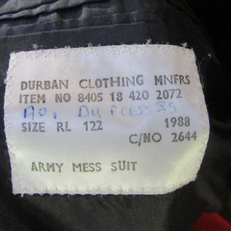 SADF Mess dress tunic , waistcoat and trousers of Warrant Officer du Plessis, SA Signal corps
