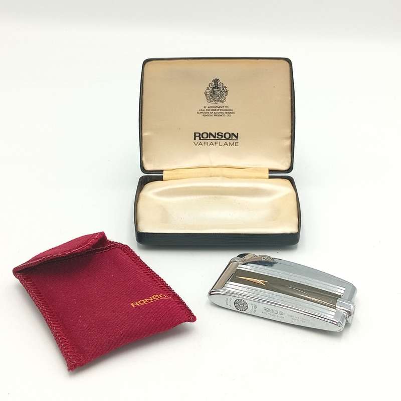 Vintage Ronson Varaflame pocket lighter in box - excellent condition - needs flint and gas