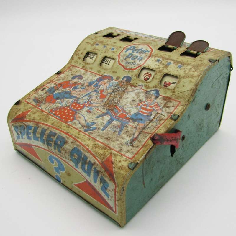 Vintage Peter Pan Speller Quiz spelling game tin toy