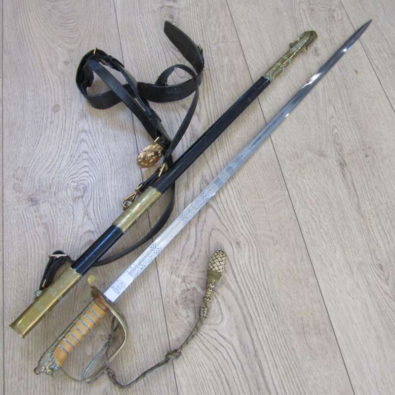 South African Navy officer`s sword with sheath and belt