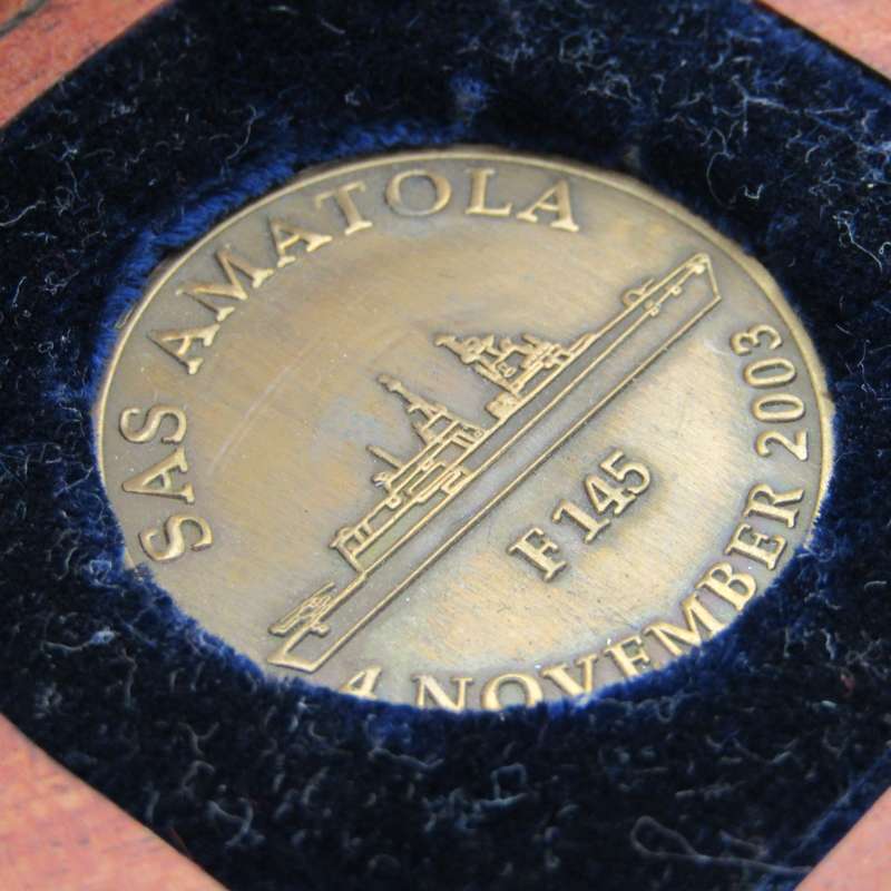 SAS Amatola F 145 commemorative medallion in presentation box
