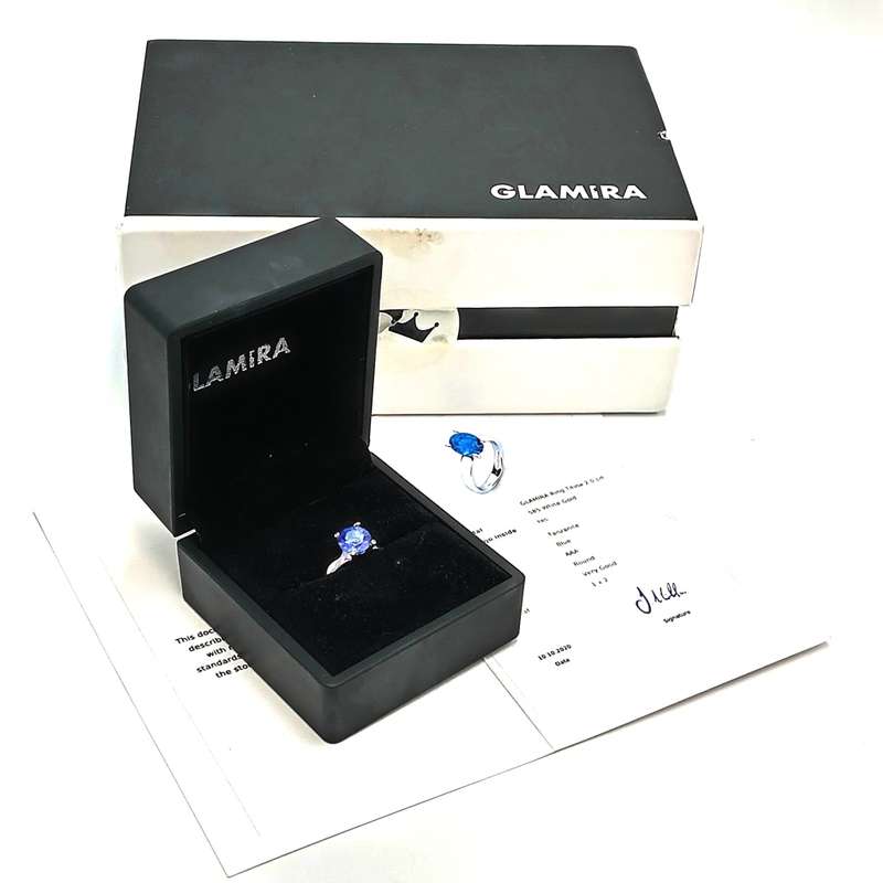 14kt White Gold Glamira Tanzanite ring with certificate - Tanzanite appr. 2ct  - with original box