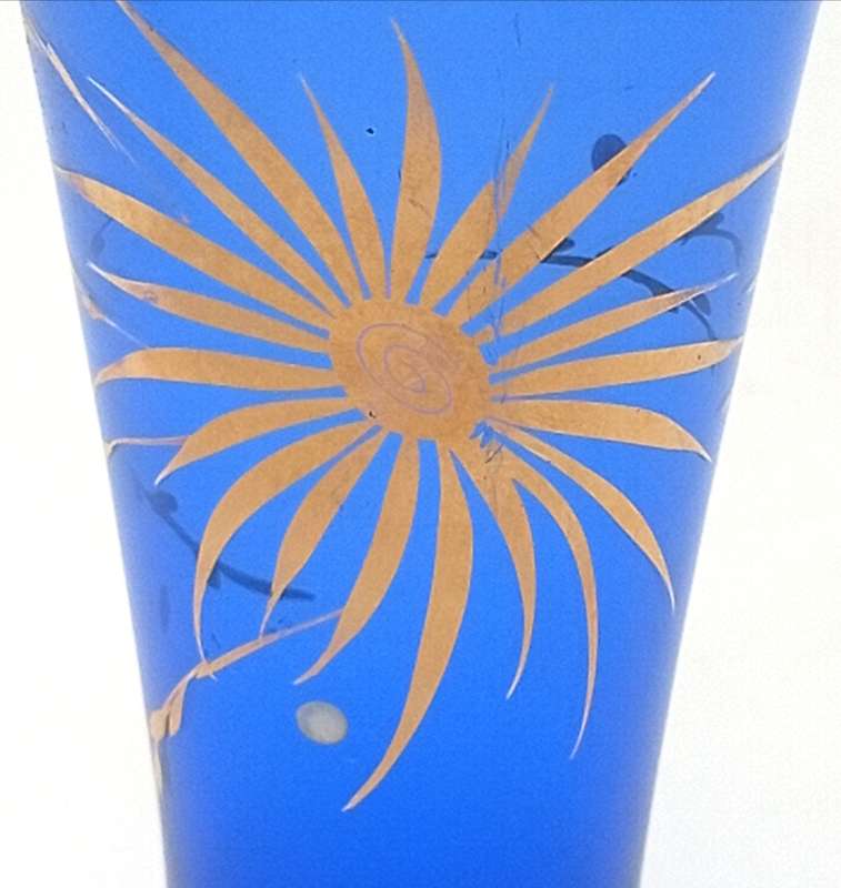 Vintage Venetian blue glass pitcher with 3 glasses