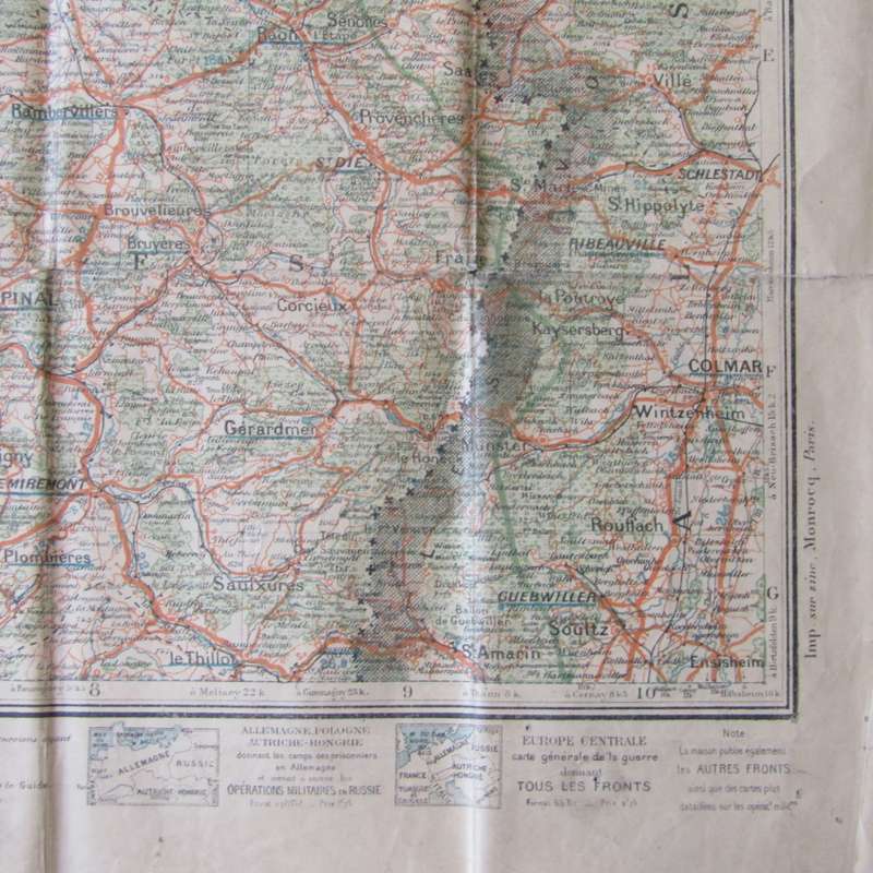 WW1 Verdun Area Frontier map 24 February 1916 ( 1 : 320 000 ) - damaged but still nice