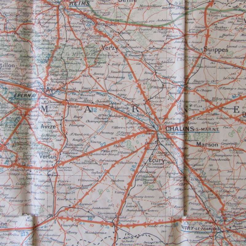 WW1 Verdun Area Frontier map 24 February 1916 ( 1 : 320 000 ) - damaged but still nice