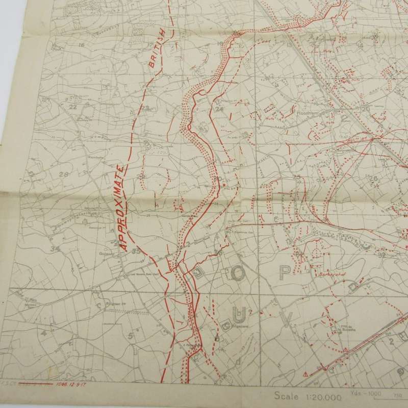 WW1 original trench map of Zandvoorde with German trenches corrected to 10-9-1917
