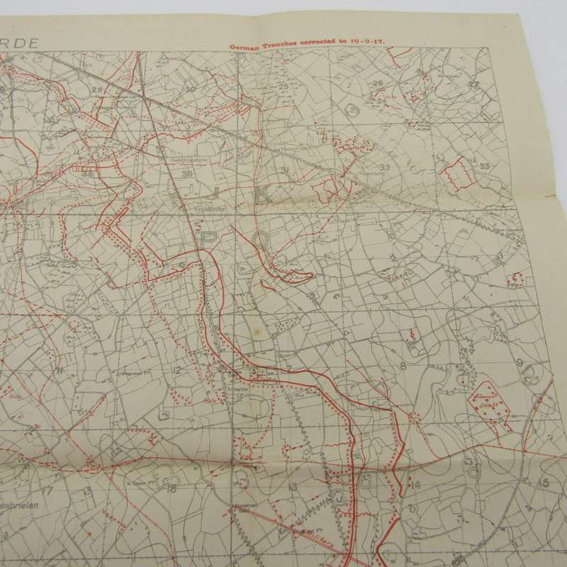 WW1 original trench map of Zandvoorde with German trenches corrected to 10-9-1917