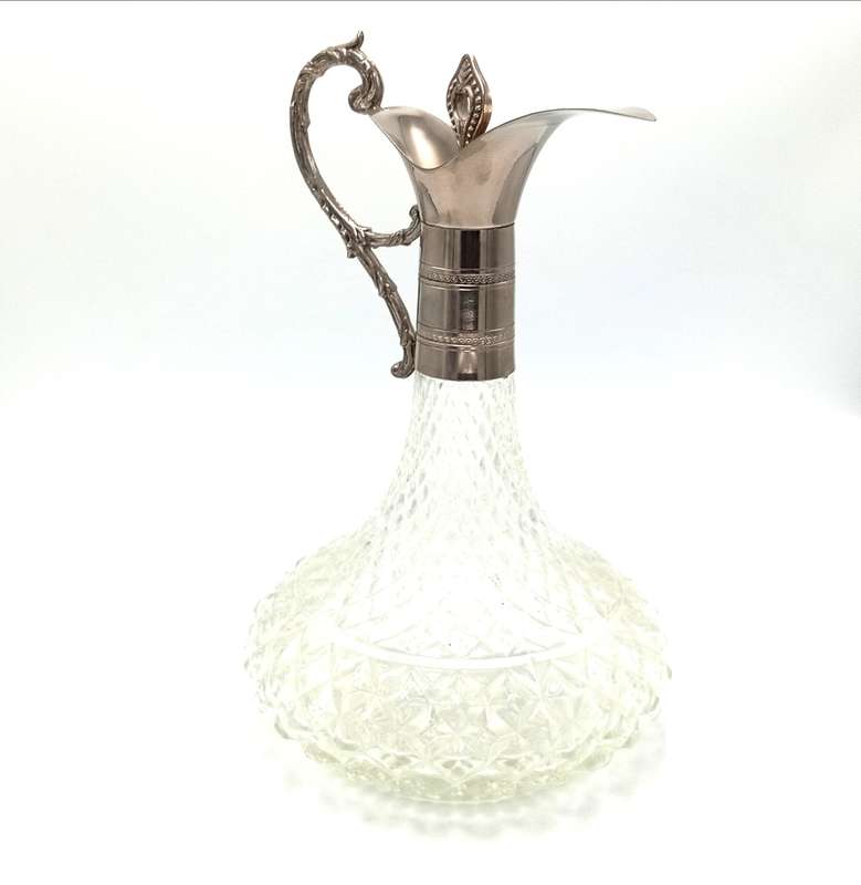 Vintage glass sherry decanter with silverplated top