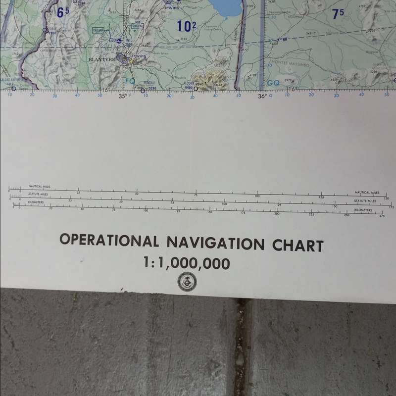 Operational Navigation chart map of Malawi and Mozambique