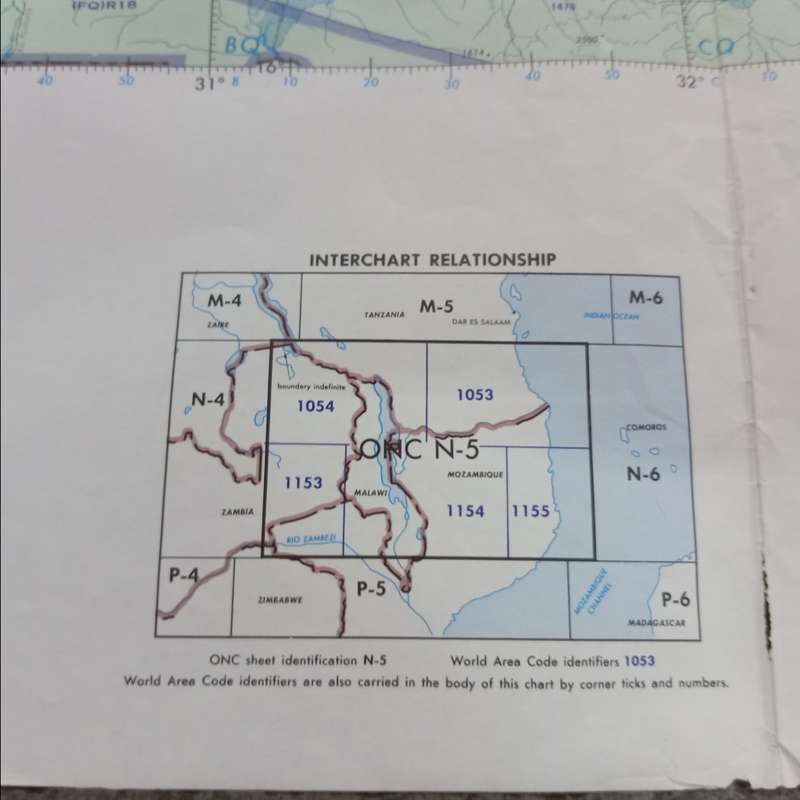 Operational Navigation chart map of Malawi and Mozambique