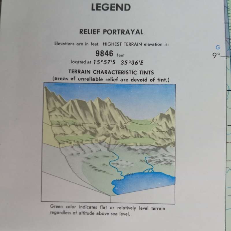 Operational Navigation chart map of Malawi and Mozambique