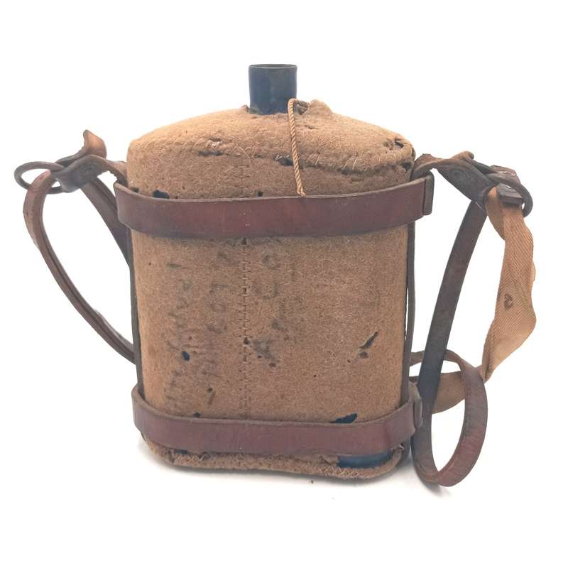 WW2 SA Union Defence Force water bottle with felt and leather straps