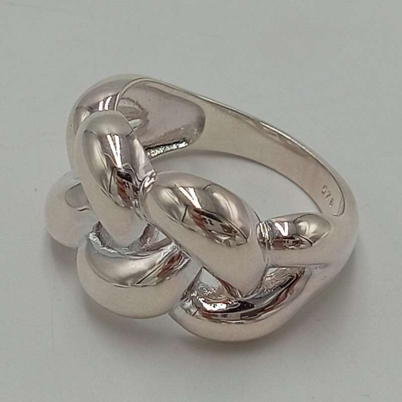 Beautiful braid design sterling silver ring - size T - 7.5g
