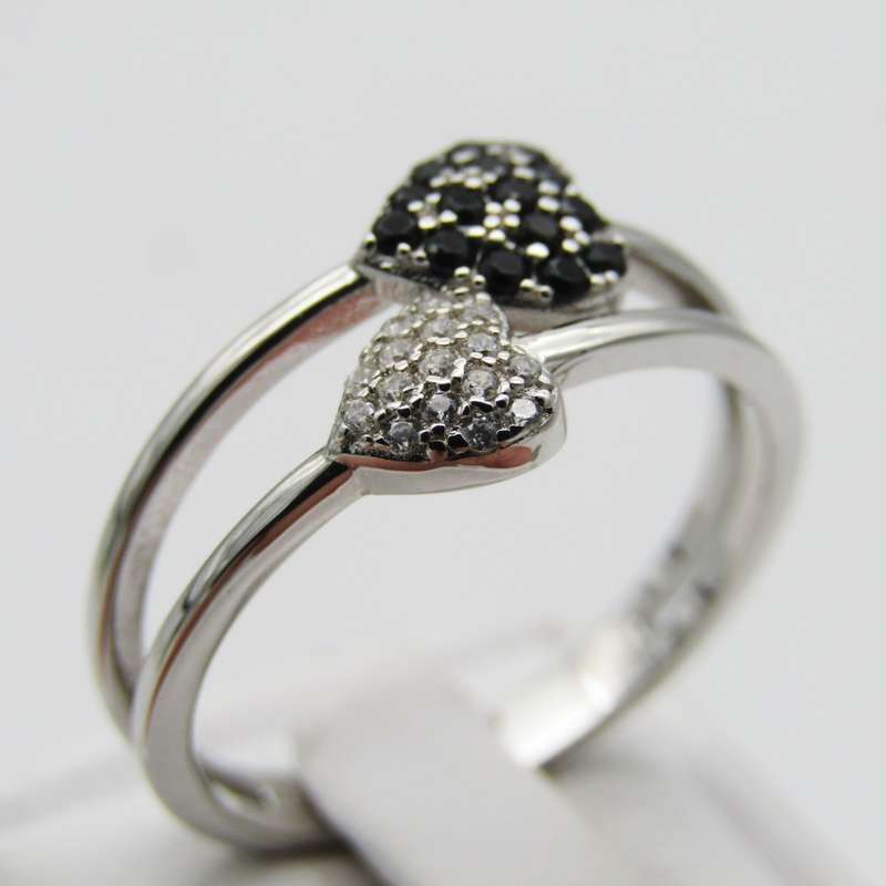 Sterling Silver ring with double heart design - Size S - 2,6g