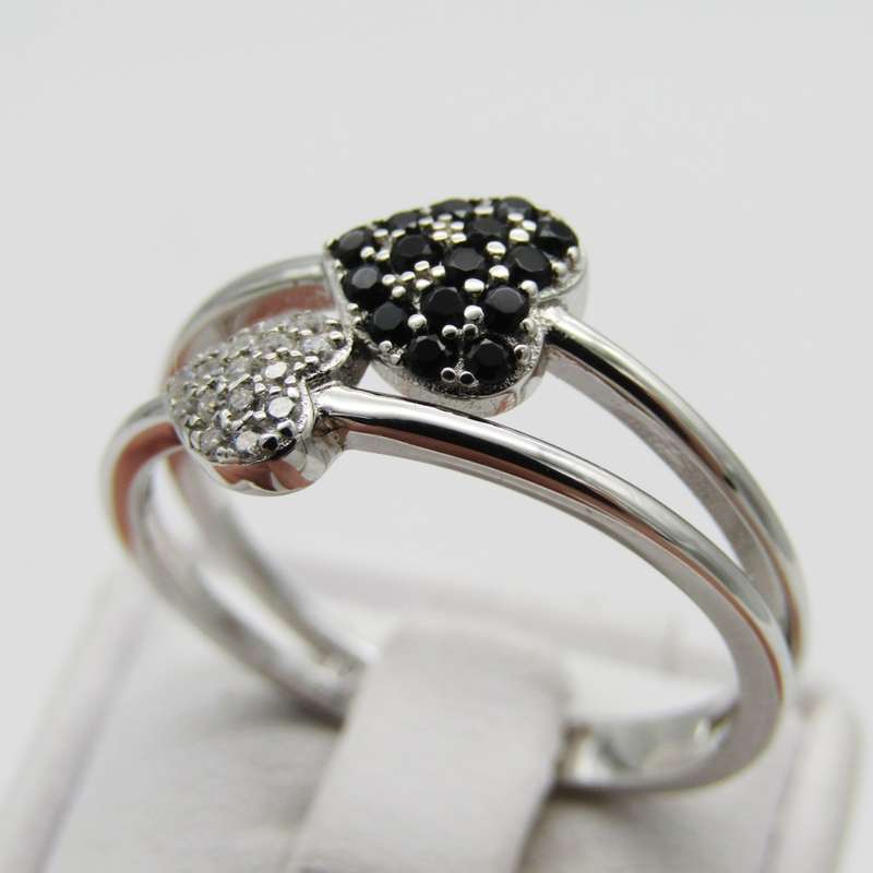 Sterling Silver ring with double heart design - Size S - 2,6g