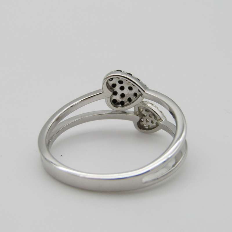 Sterling Silver ring with double heart design - Size S - 2,6g