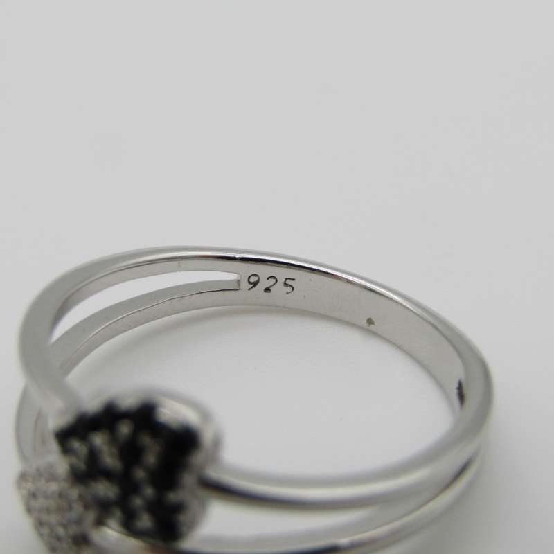Sterling Silver ring with double heart design - Size S - 2,6g
