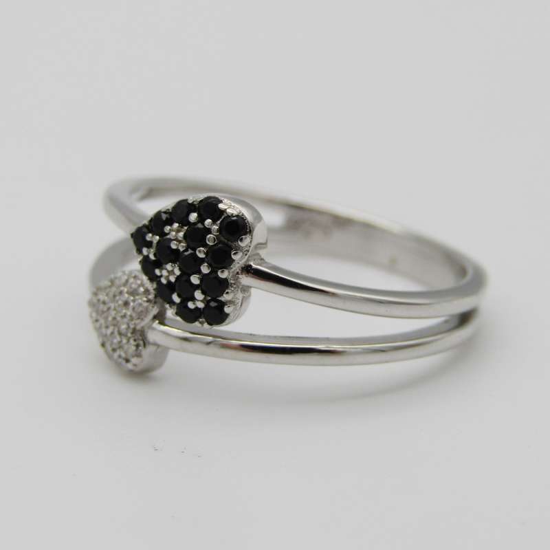 Sterling Silver ring with double heart design - Size S - 2,6g
