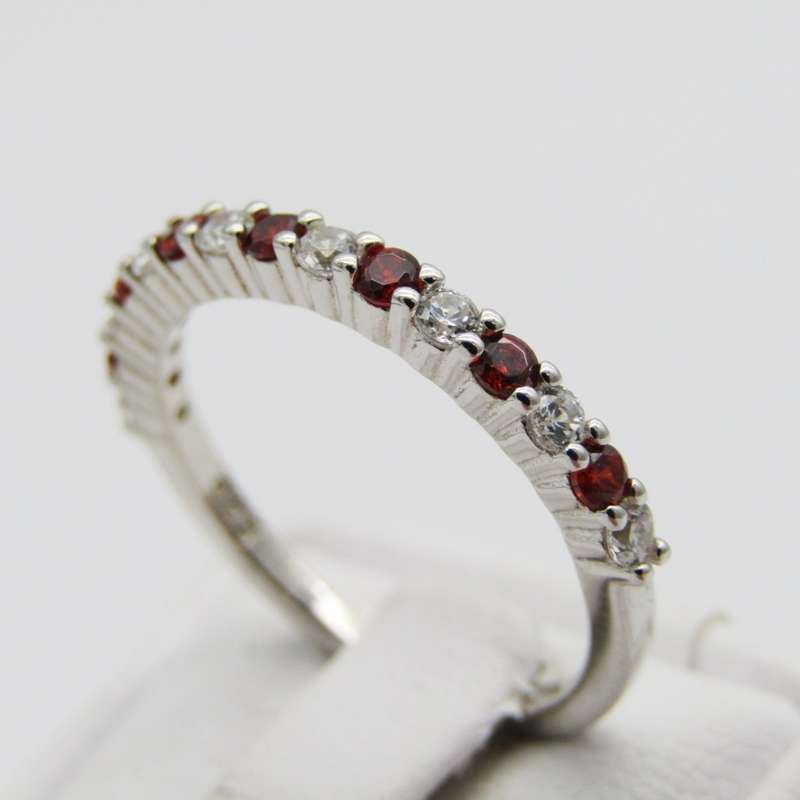 Sterling Silver ring with orange and clear stones - Size N - 1,9g