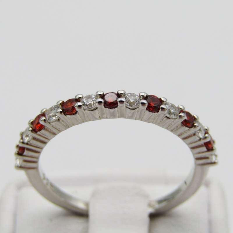 Sterling Silver ring with orange and clear stones - Size N - 1,9g