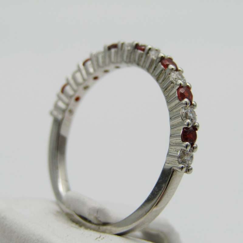 Sterling Silver ring with orange and clear stones - Size N - 1,9g