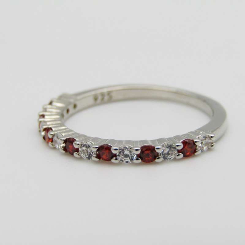Sterling Silver ring with orange and clear stones - Size N - 1,9g