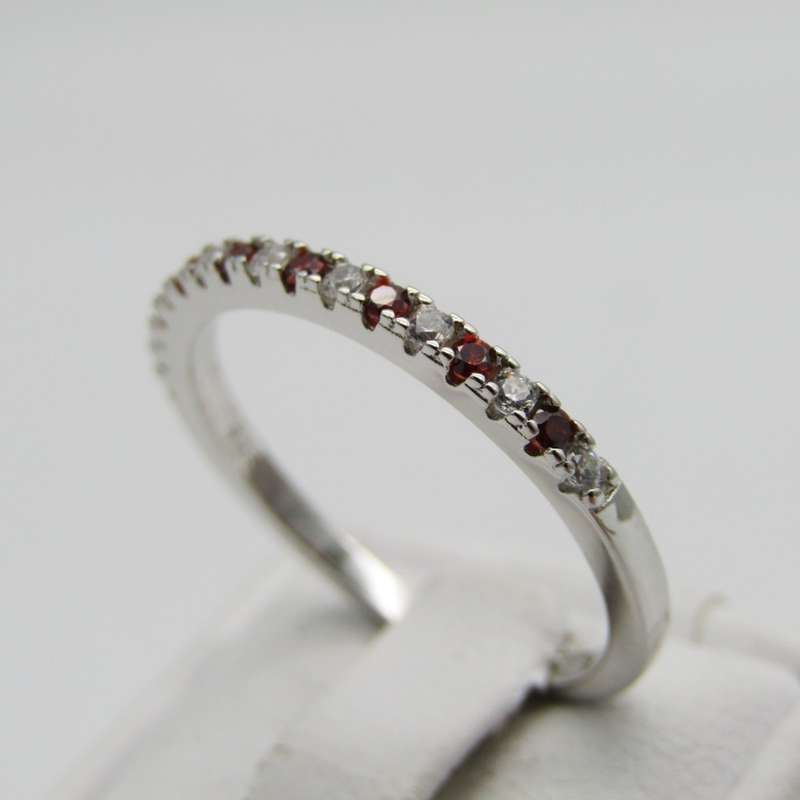 Sterling Silver ring with orange and clear stones - Size Q - 1,9g