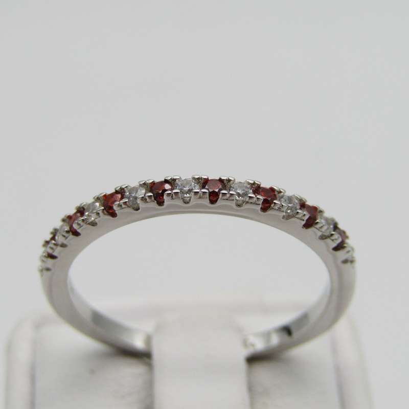 Sterling Silver ring with orange and clear stones - Size Q - 1,9g