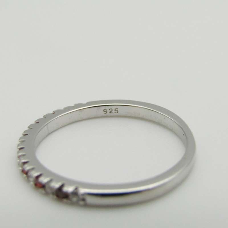 Sterling Silver ring with orange and clear stones - Size Q - 1,9g