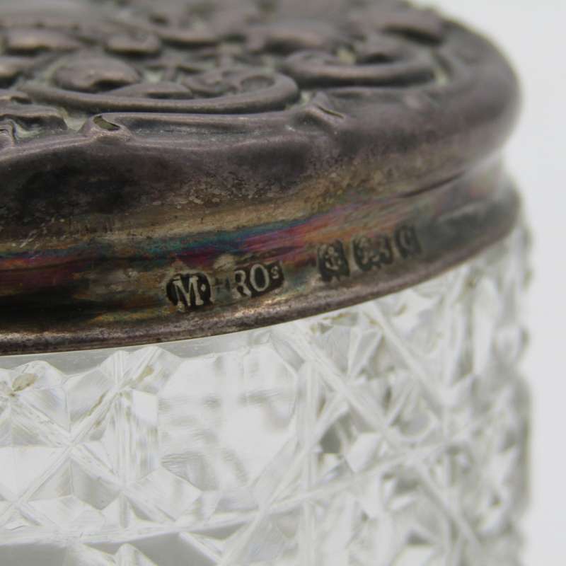 Antique dressing table holder with hallmarked sterling silver lid