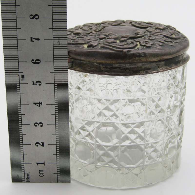 Antique dressing table holder with hallmarked sterling silver lid