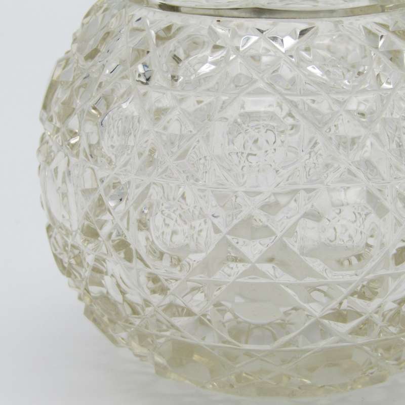 Beautiful glass dressing table bottle with Sterling silver top - lid hinge broken - neck chipped