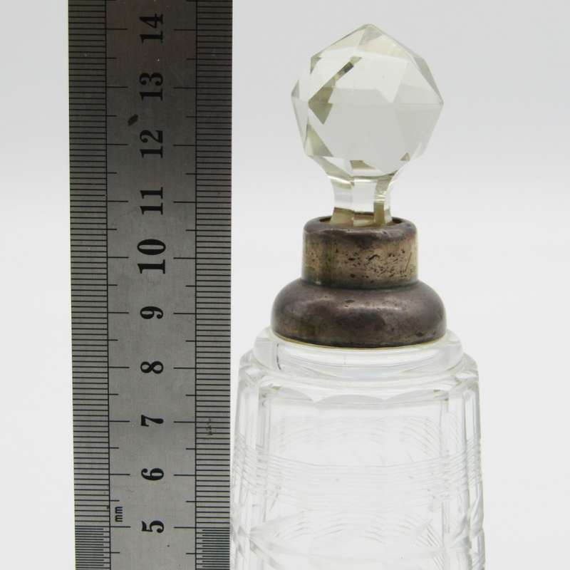 Antique dressing table mini crystal decanter with hallmarked sterling silver rim