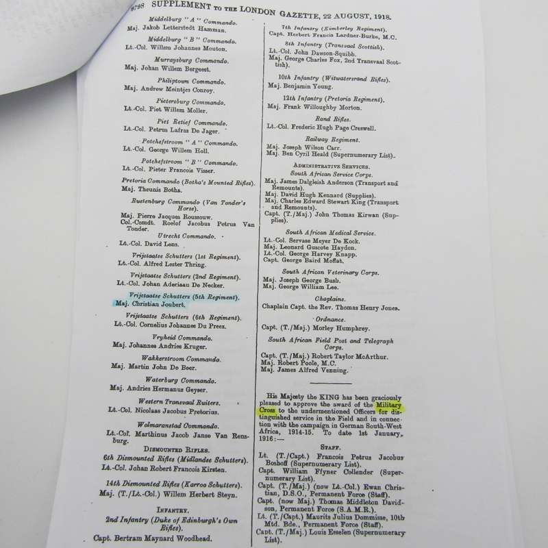 WW1 1914-15 Star to D.S.O recipient Captain A.J.C Joubert, Brands Free State Rifles