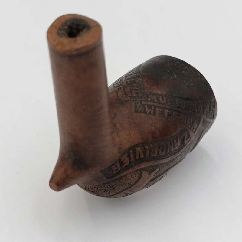 Beautiful Orange Free State carved smoking pipe bowl with letter saying who it belonged to