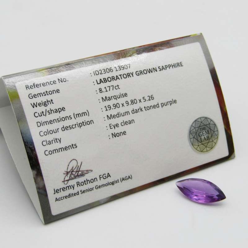 Lab grown sapphire of 8,177 carat - identical to a natural sapphire - Medium dark toned purple