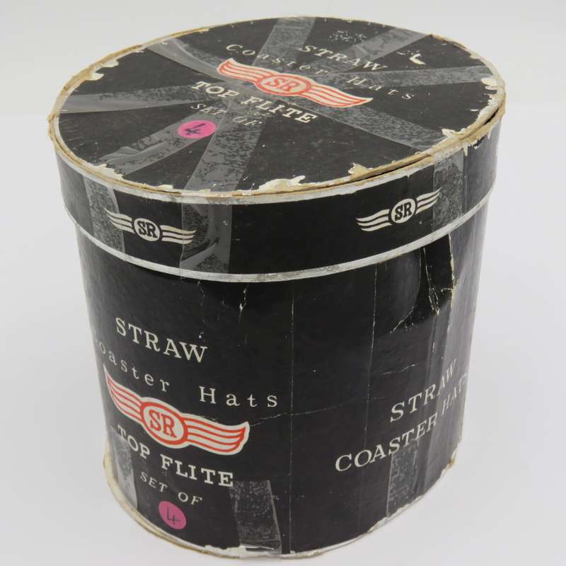Vintage Top Flite set of 4 straw coaster hats in box - circa 1960`s