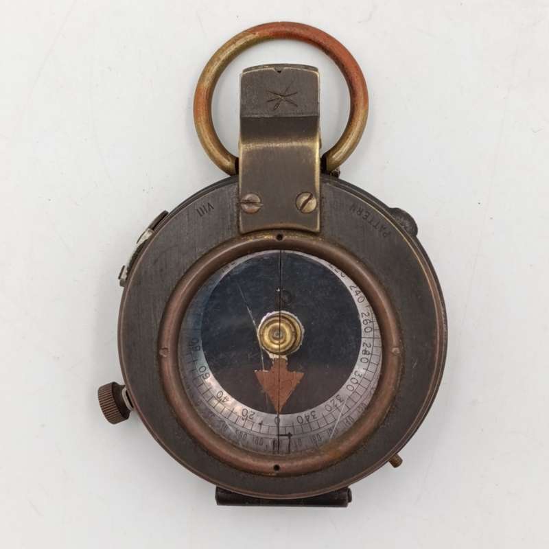 WW1 S.Mordan and Co. 1918 field pocket compass - working - glass cracked - in leather pouch