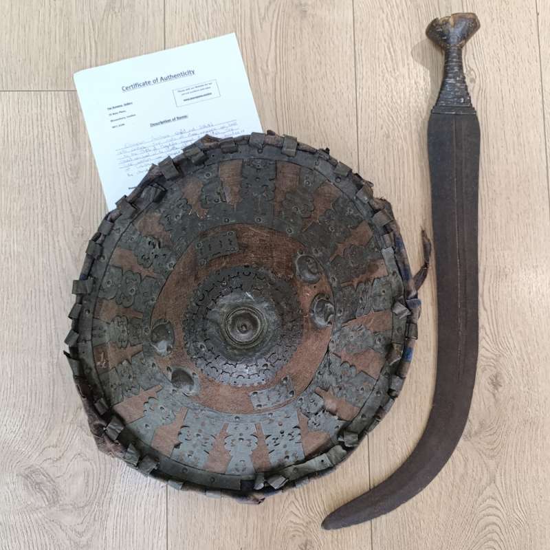 Antique 18th Century Ethiopian Amhara Shield and Shotel - used in Battle of Magdala
