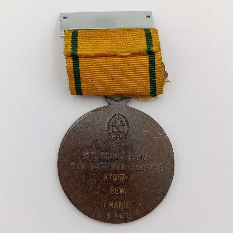 SA Prison service faithful service medal issued to K7057-J Bew. J.Manus #1062