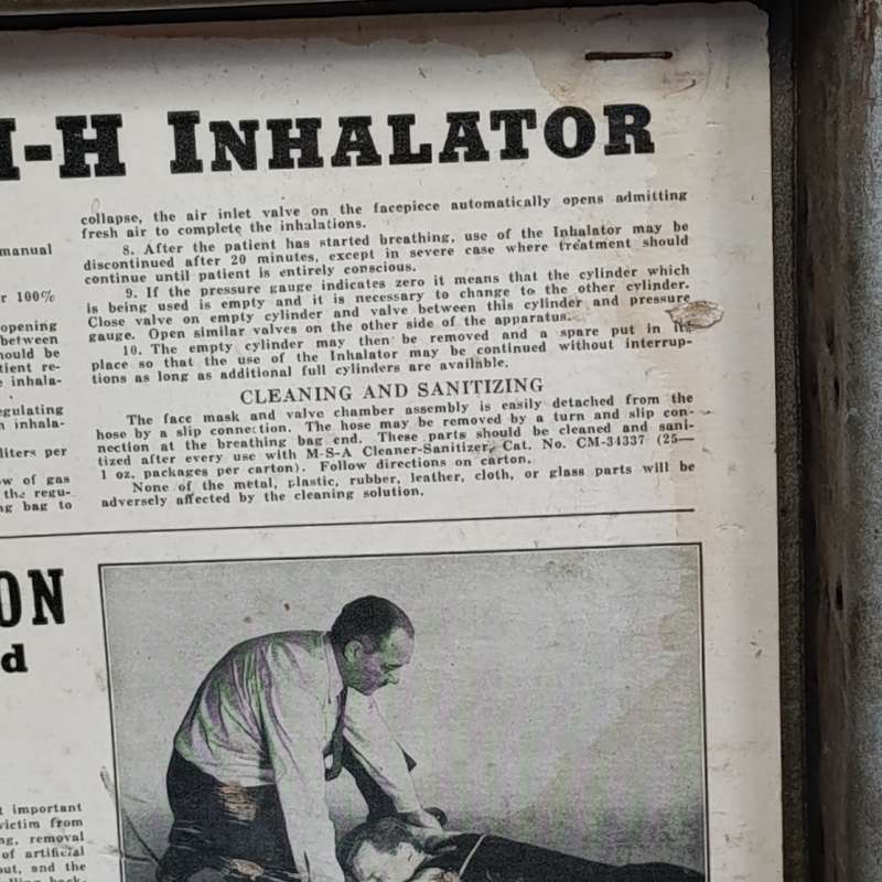Antique 1920`s Mine Safety H-H Inhalator appliance in case with gasmask