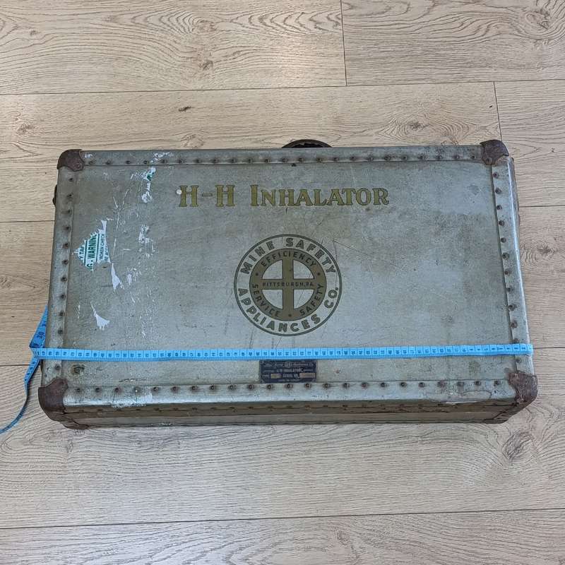 Antique 1920`s Mine Safety H-H Inhalator appliance in case with gasmask