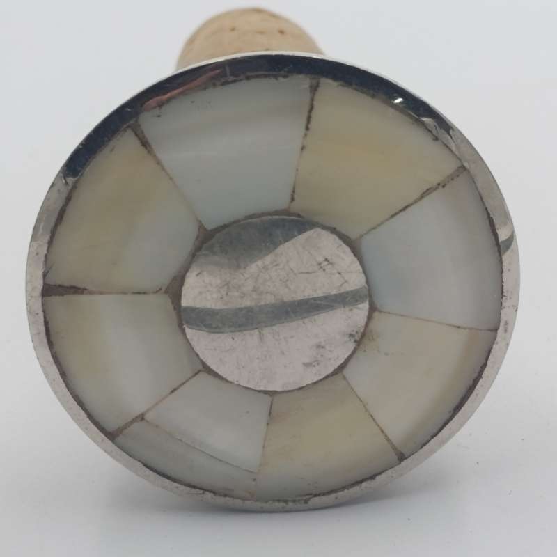 Silverplated wine stopper with mother of pearl inlay